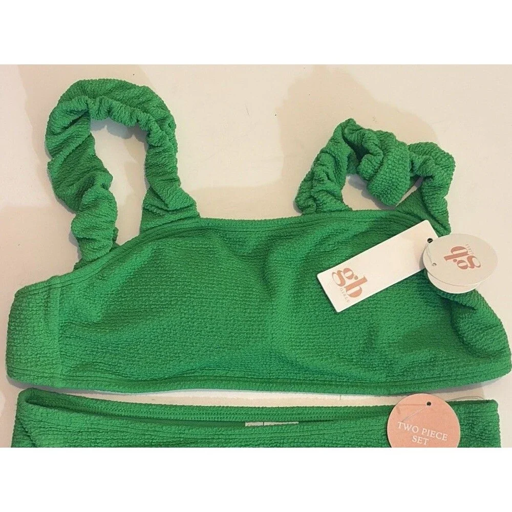 GB Gianni bini Girls 2 Piece Bikini Vibrant Green Scrunchie Strap Swim Sz 16 Set